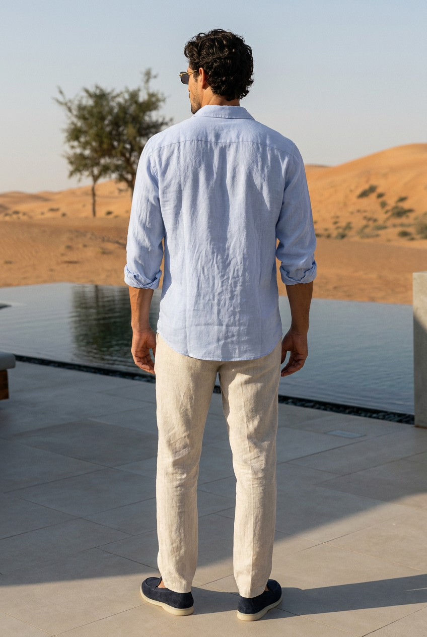 Coastal linen-cotton trousers in light blue #Color_Light_Blue