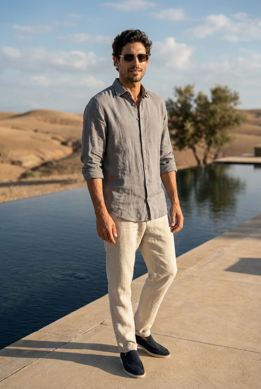 Coastal linen-cotton trousers in Gray #Color_Gray