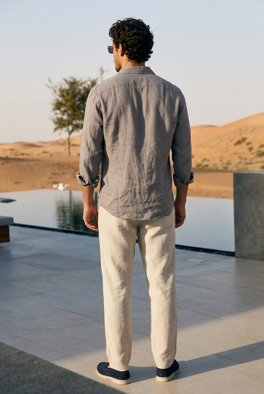 Coastal linen-cotton trousers in Gray #Color_Gray