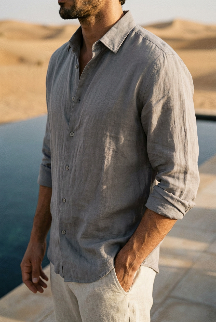 Coastal linen-cotton trousers in Gray #Color_Gray