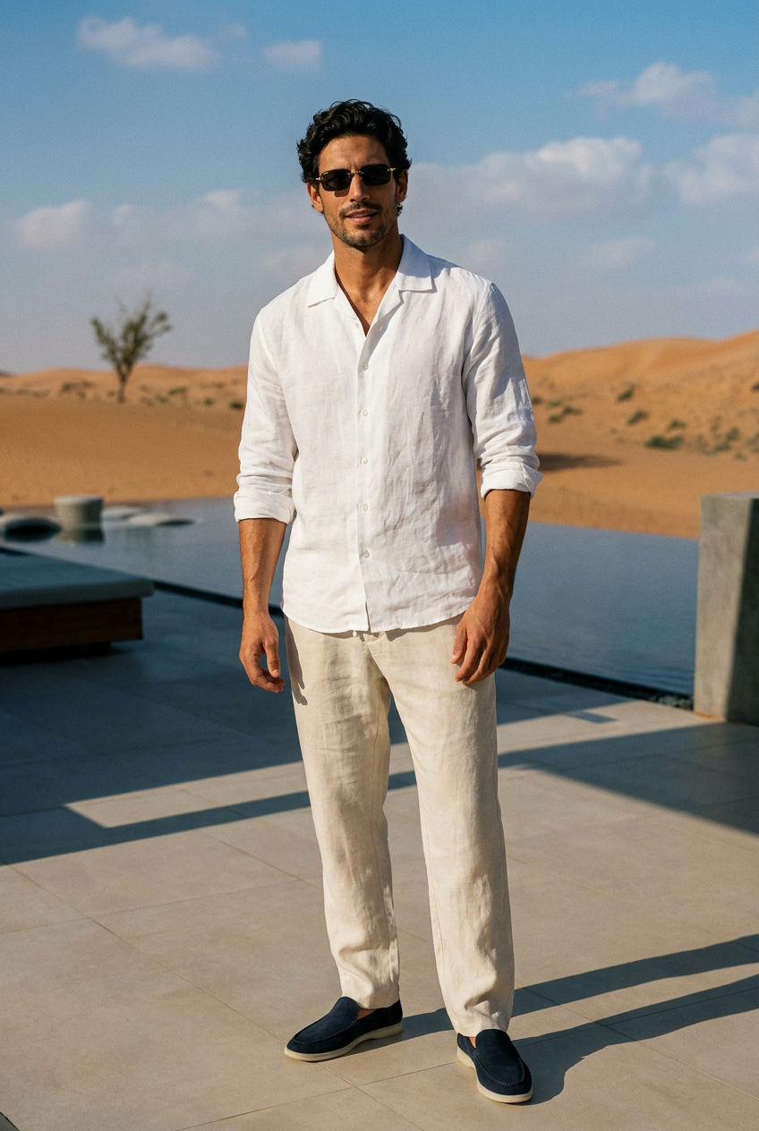 Coastal linen-cotton trousers in white #Color_White