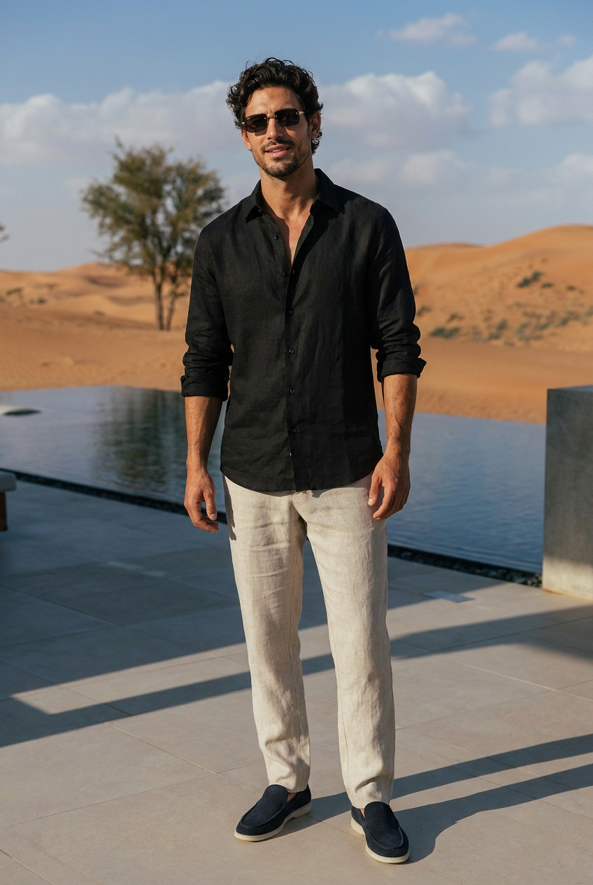 Coastal linen-cotton trousers in black #Color_Black