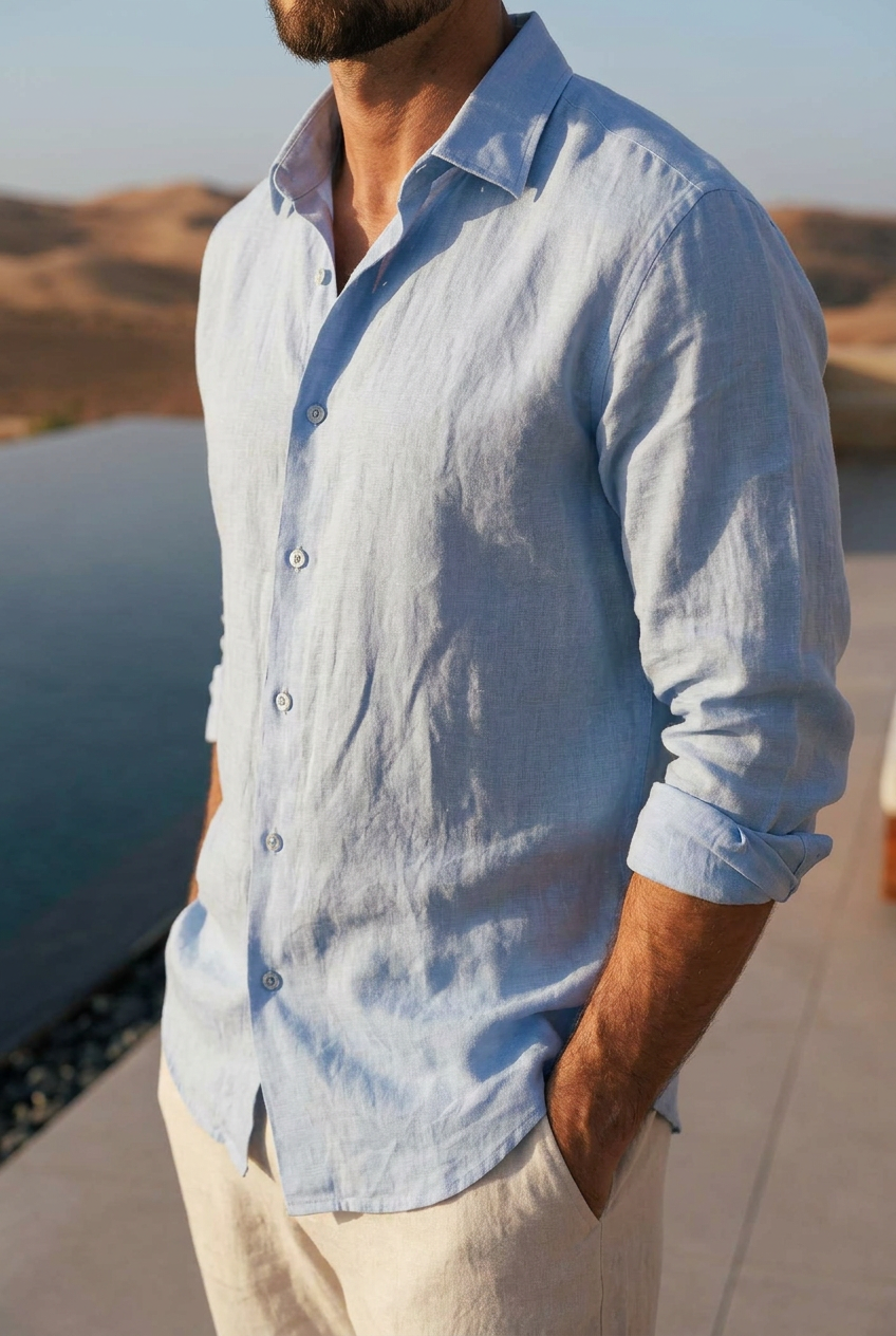 Coastal linen-cotton trousers in light blue #Color_Light_Blue