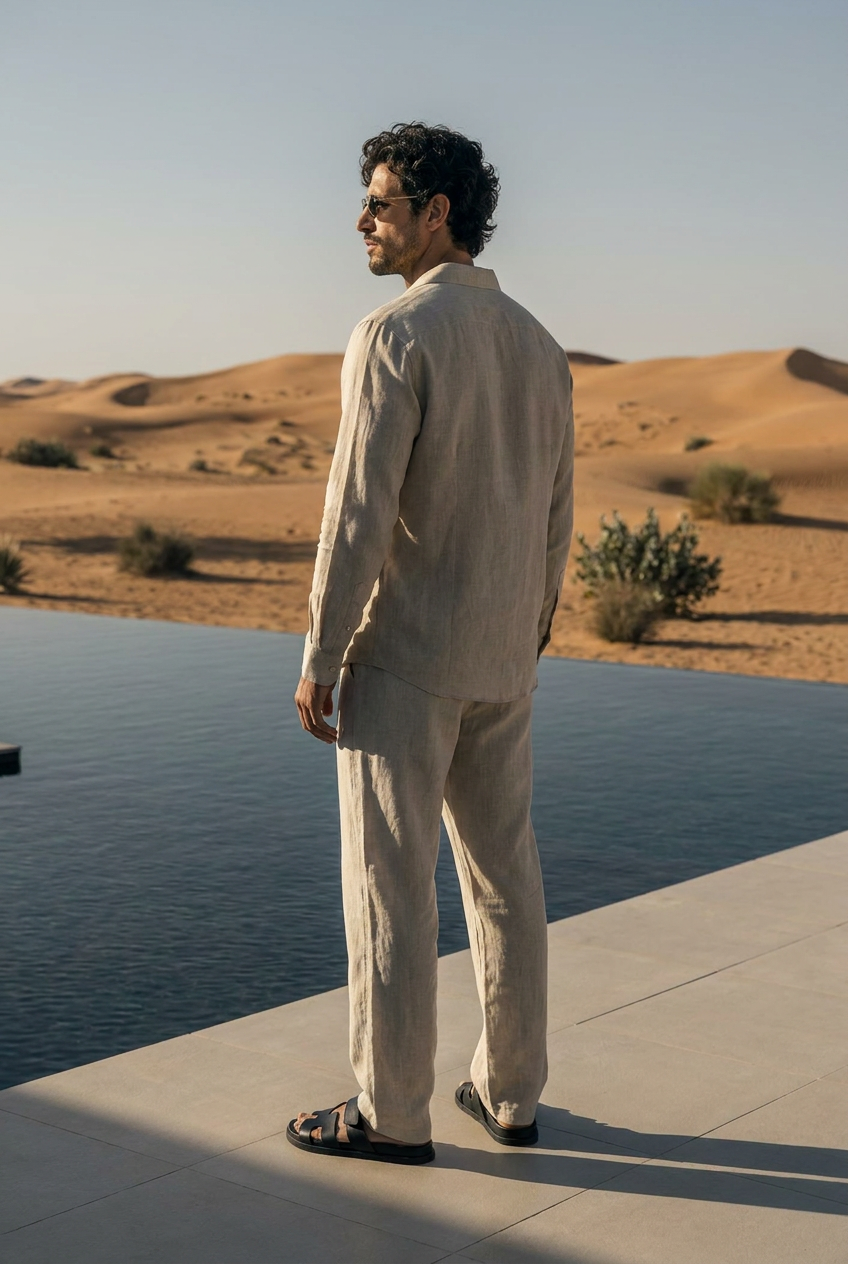 Coastal linen-cotton trousers in beige #Color_Beige