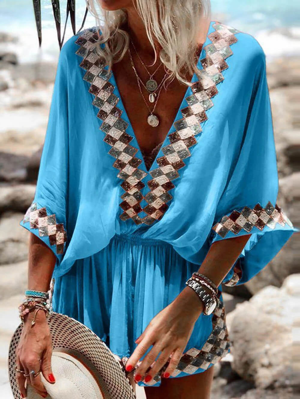 Evangeline Bohemian Beach Print Kimono Romper