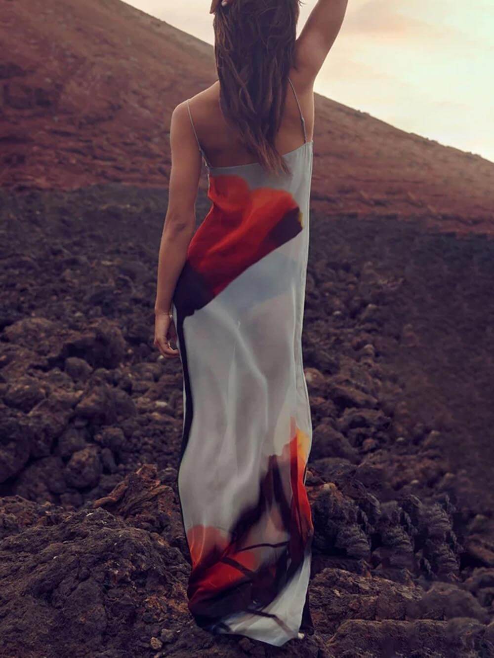 Rosamund Abstract Tulip Print Vacation Slip H-Line Maxi Dress