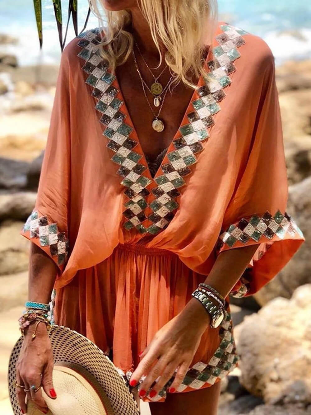 Evangeline Bohemian Beach Print Kimono Romper