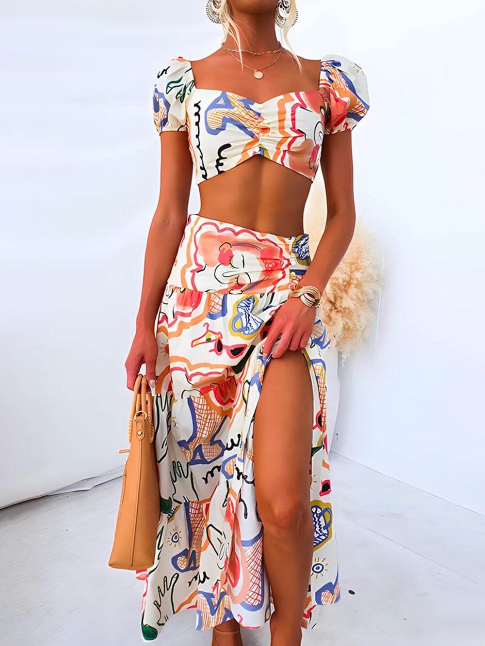 Susanna Wrap Summer Skirt And Printed Top Two-Piece Suit