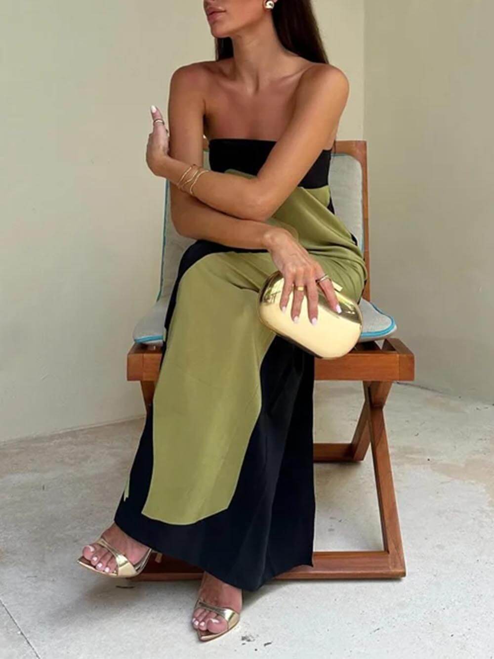 Aoife Off Shoulder Fashion Contrast Sleeveless Printed Maxi Dress