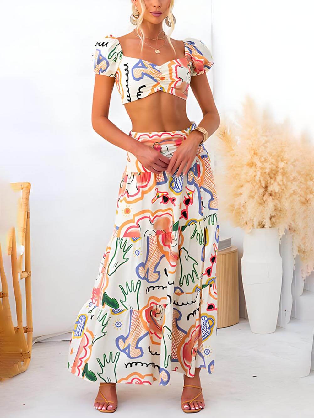 Susanna Wrap Summer Skirt And Printed Top Two-Piece Suit