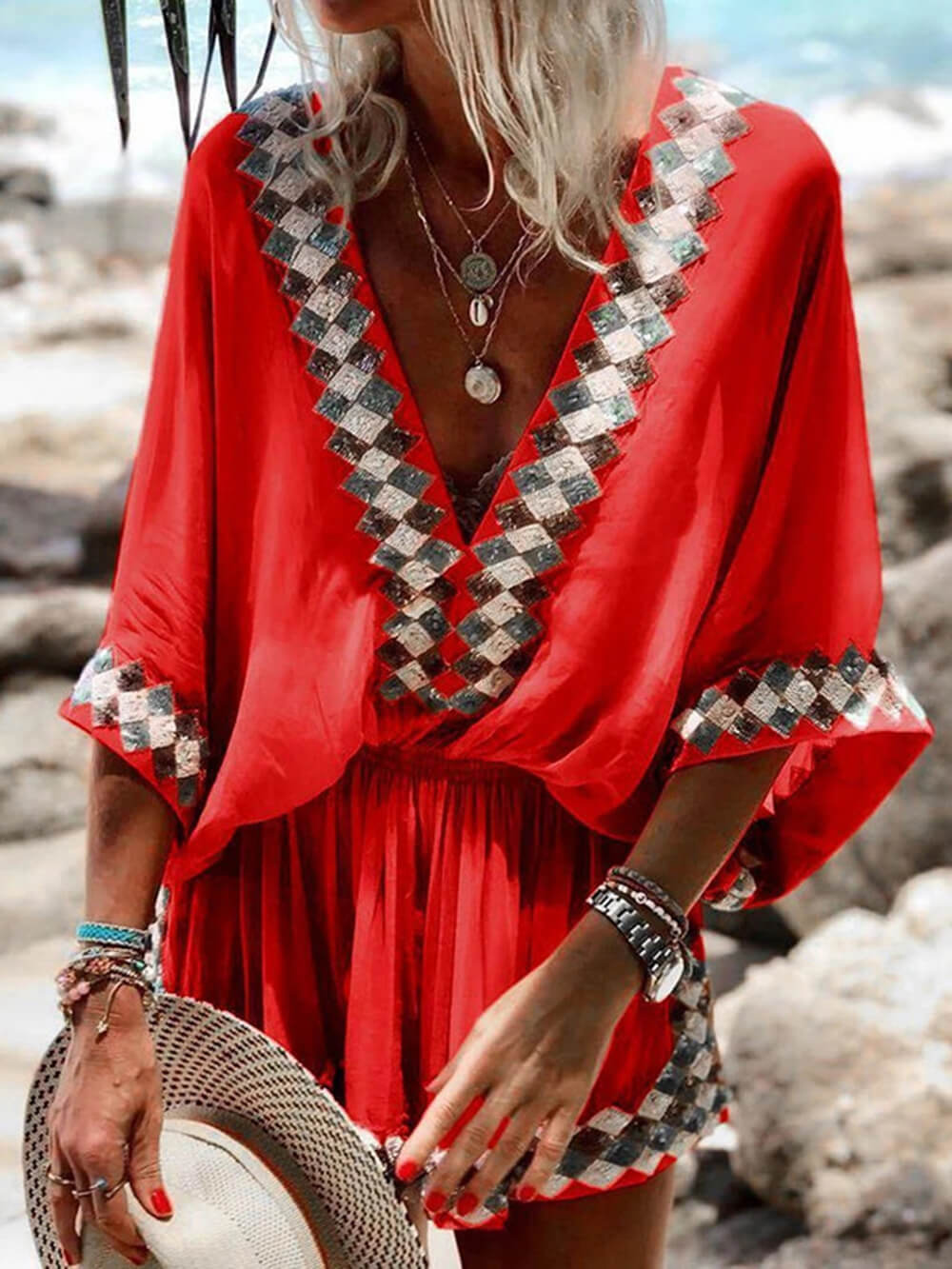 Evangeline Bohemian Beach Print Kimono Romper