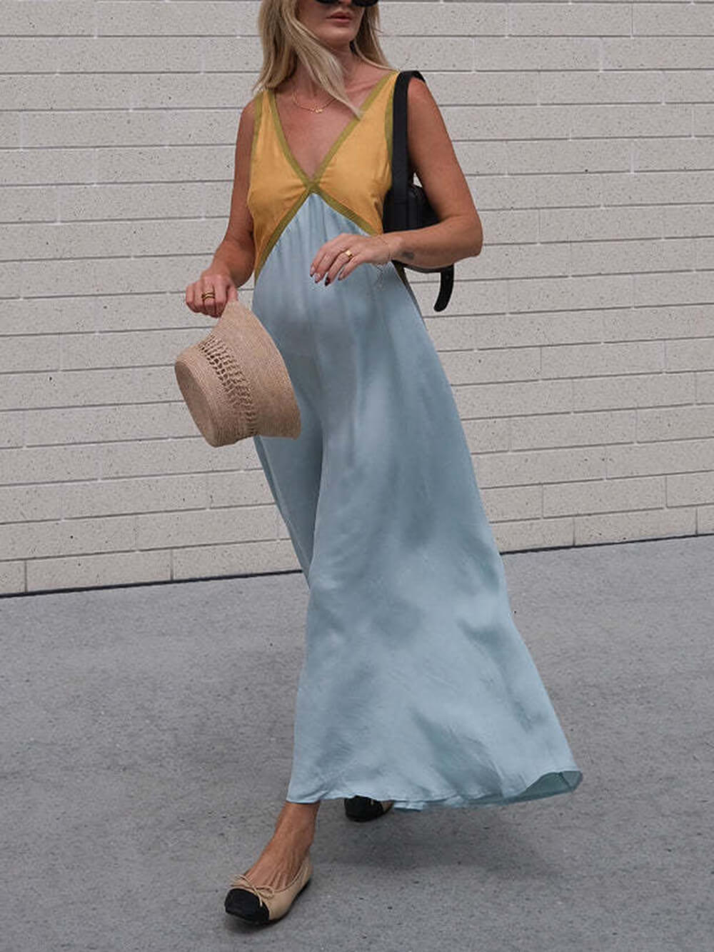 Romy V-Neck Contrasting Color Splicing Chic Dress