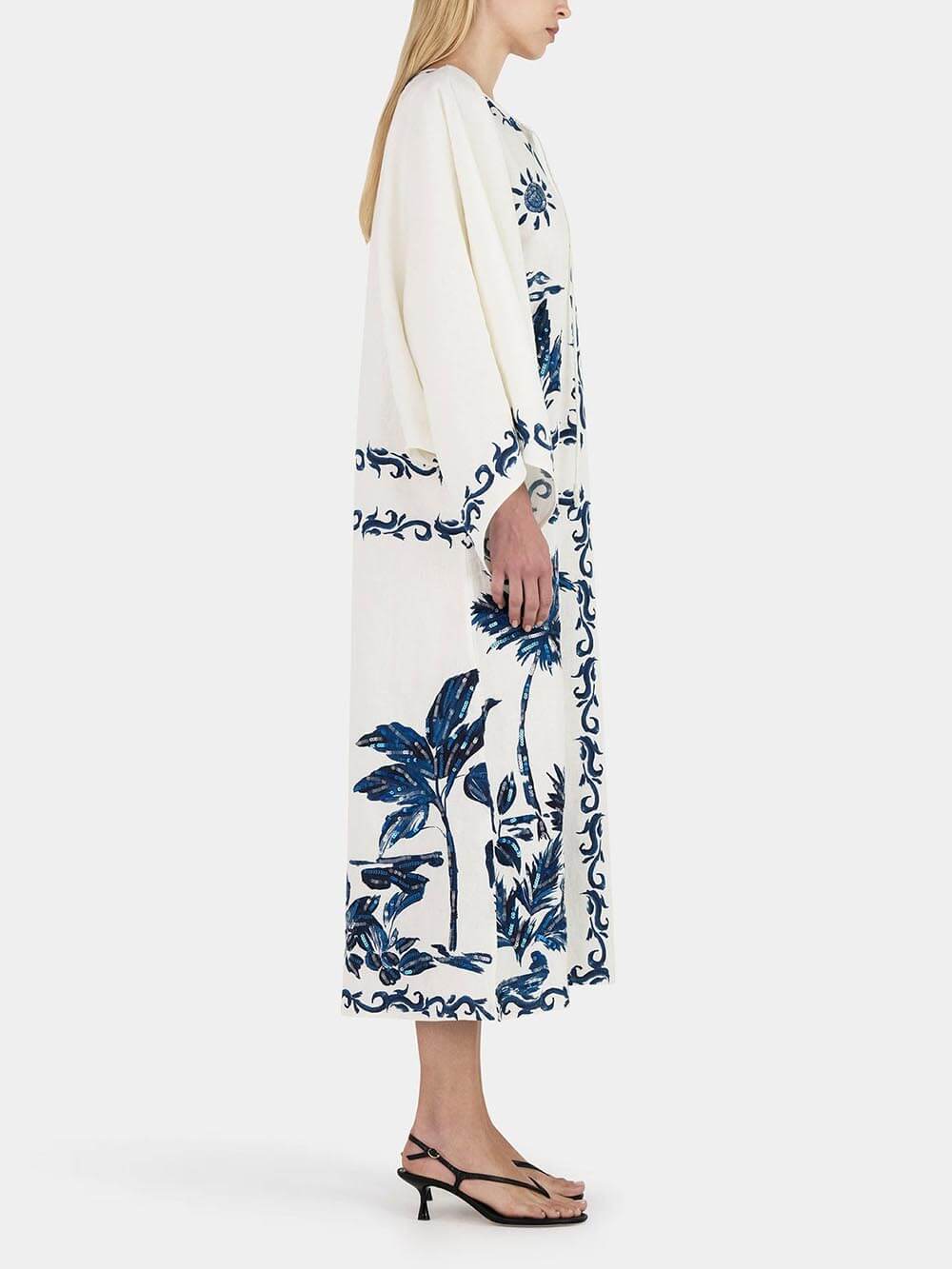Marcella Vintage Hawaiian Print Sequined Oversized Loose Midi Dress