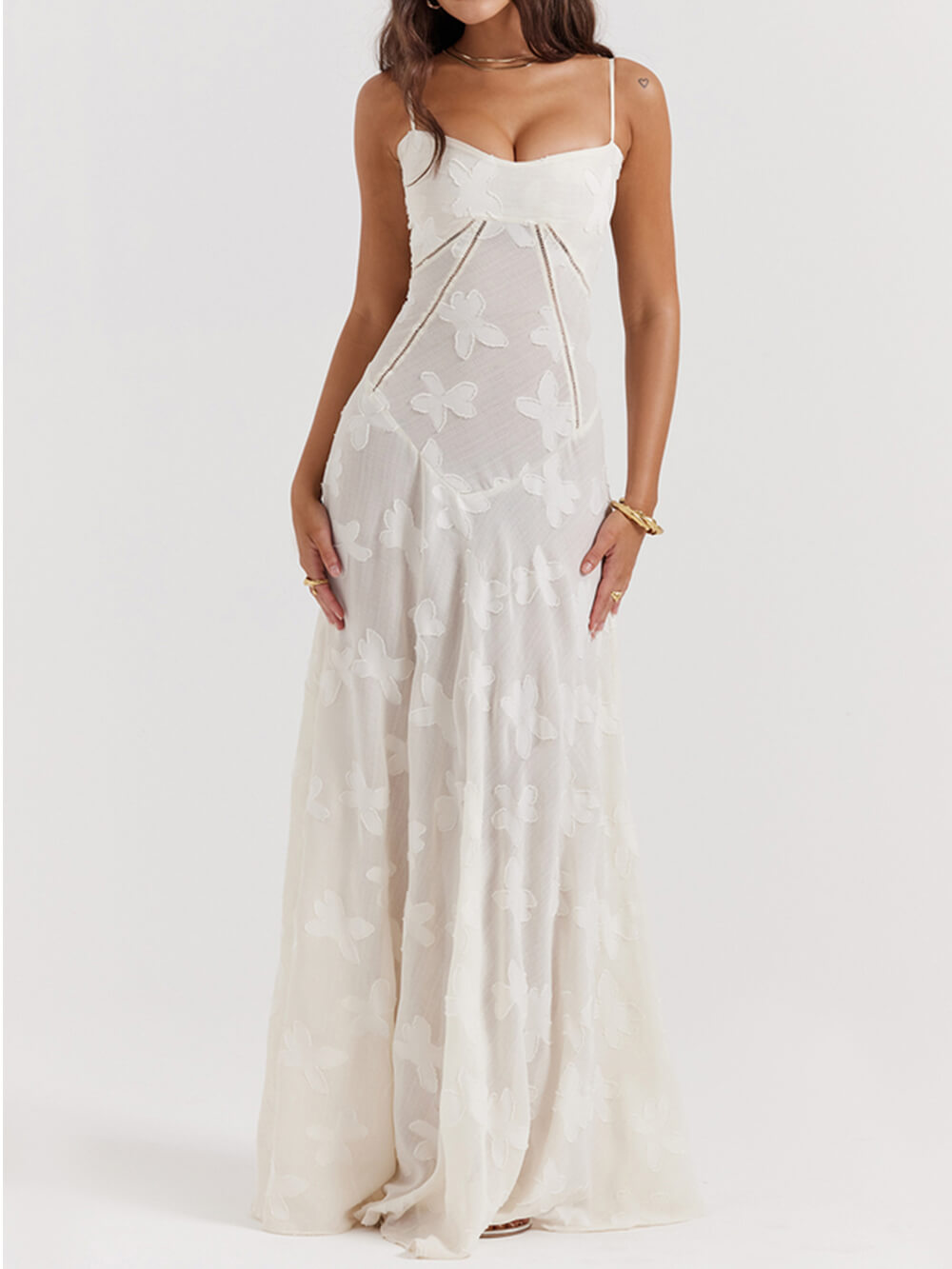 Lillian Vintage Cream Floral Lace Back Maxi Dress