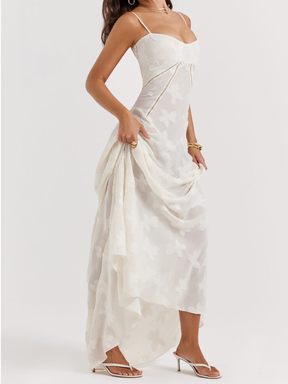 Lillian Vintage Cream Floral Lace Back Maxi Dress