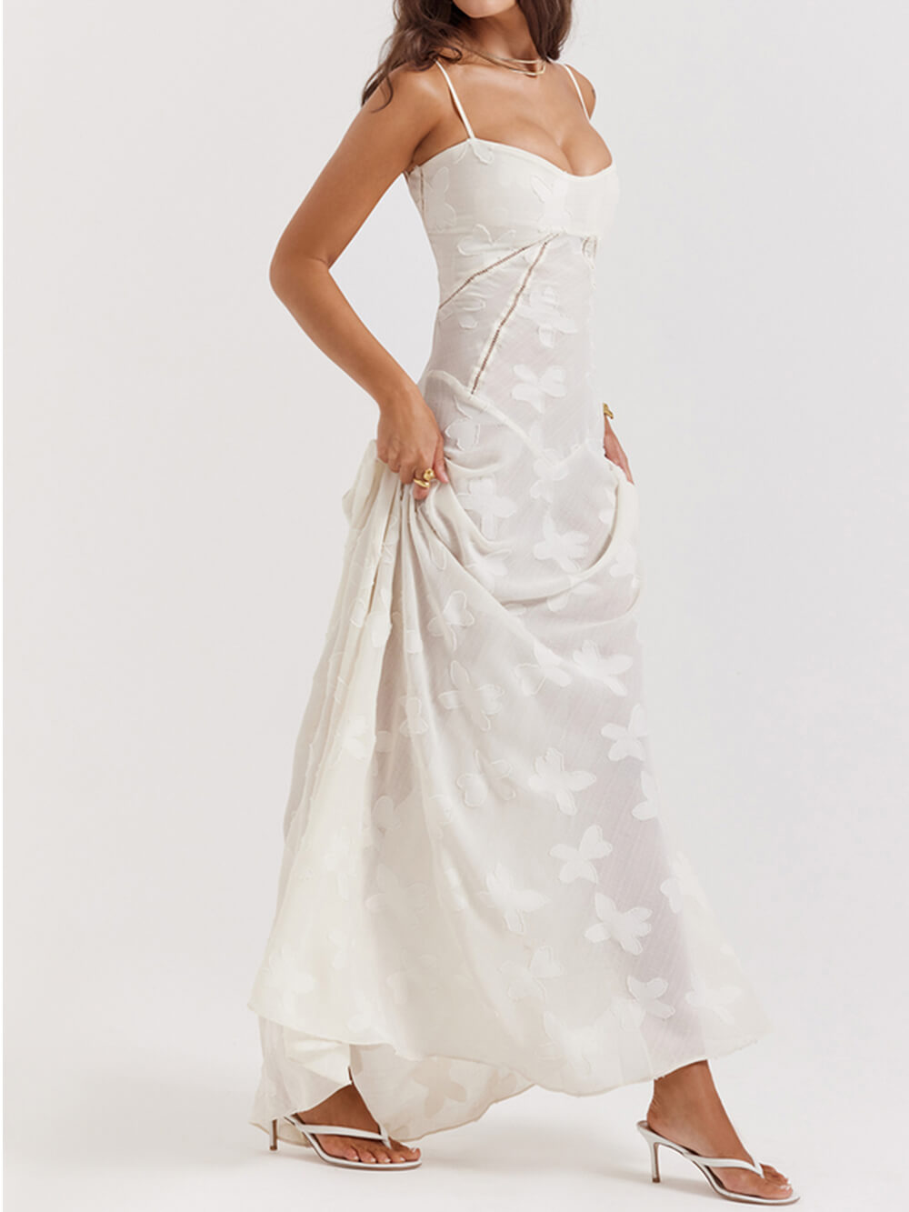Lillian Vintage Cream Floral Lace Back Maxi Dress
