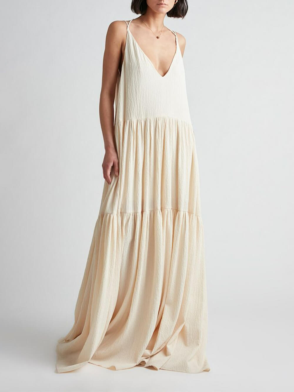 Ivy Summer Vacation Deep V-Neckline Strappy Maxi Dress