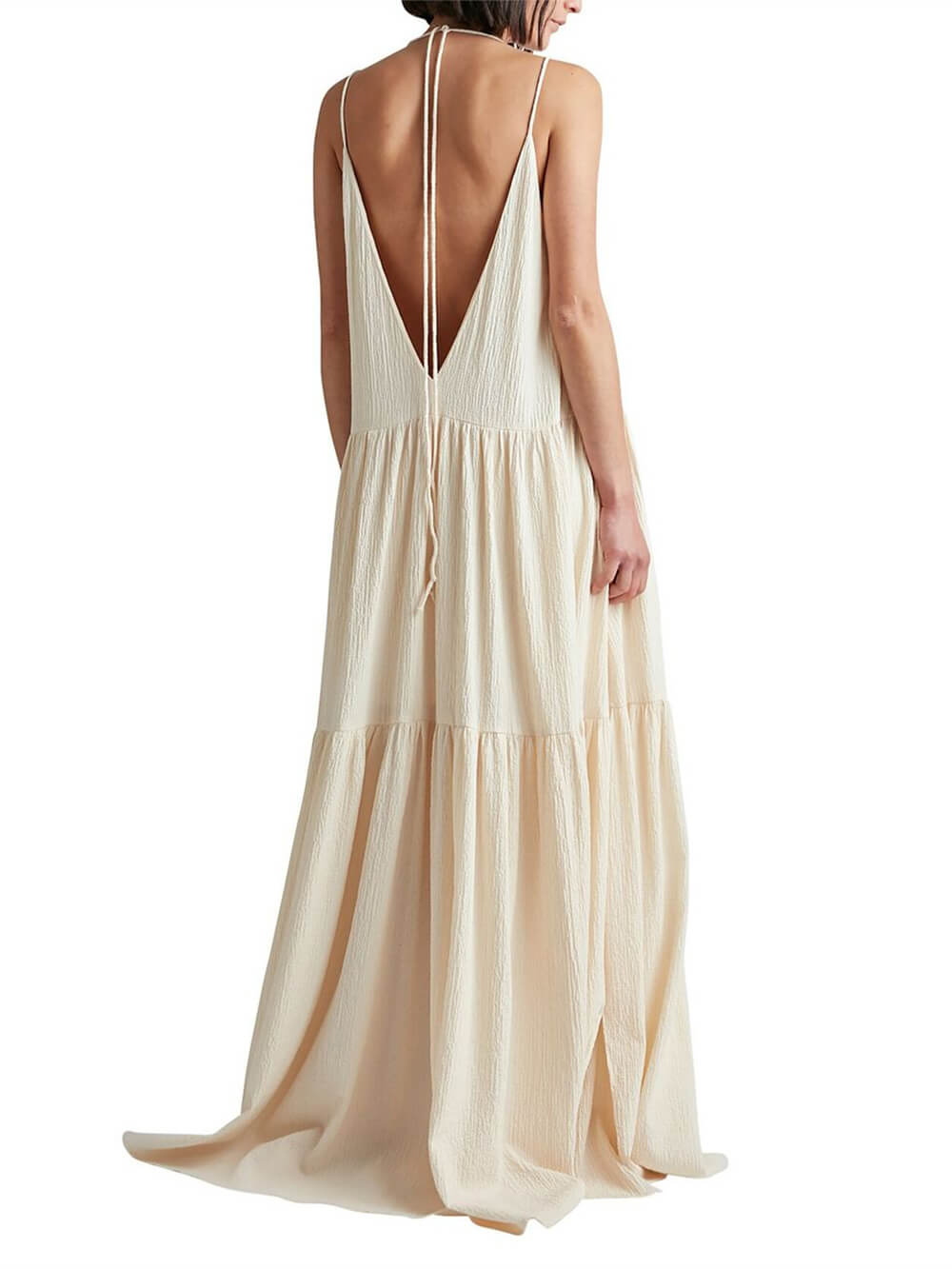 Ivy Summer Vacation Deep V-Neckline Strappy Maxi Dress