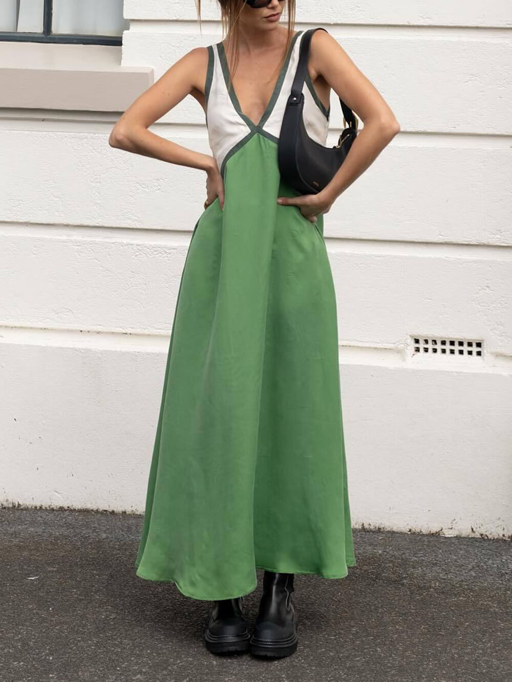 Romy V-Neck Contrasting Color Splicing Chic Dress