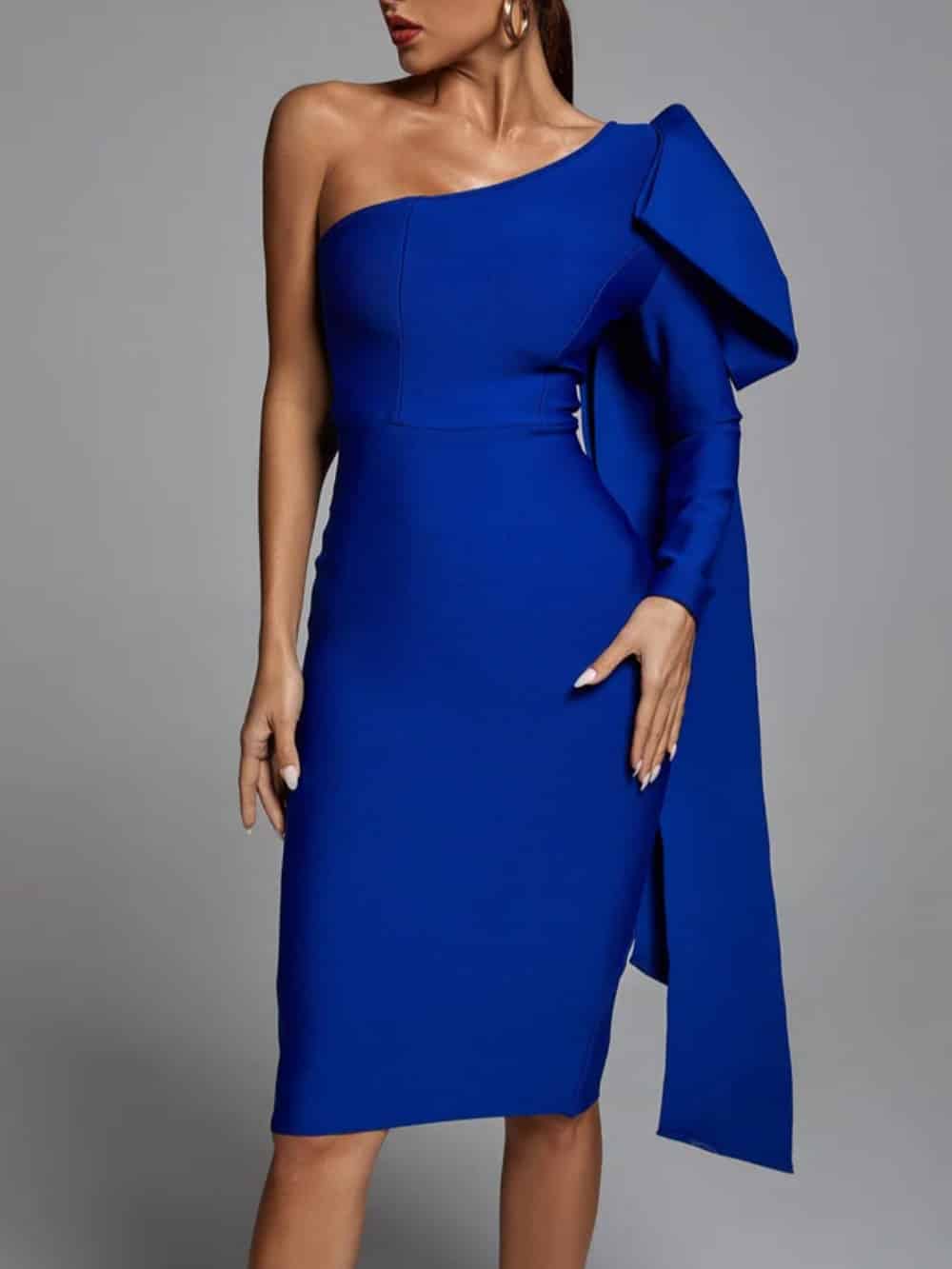Winifred Blue One Shoulder Bandage Dress