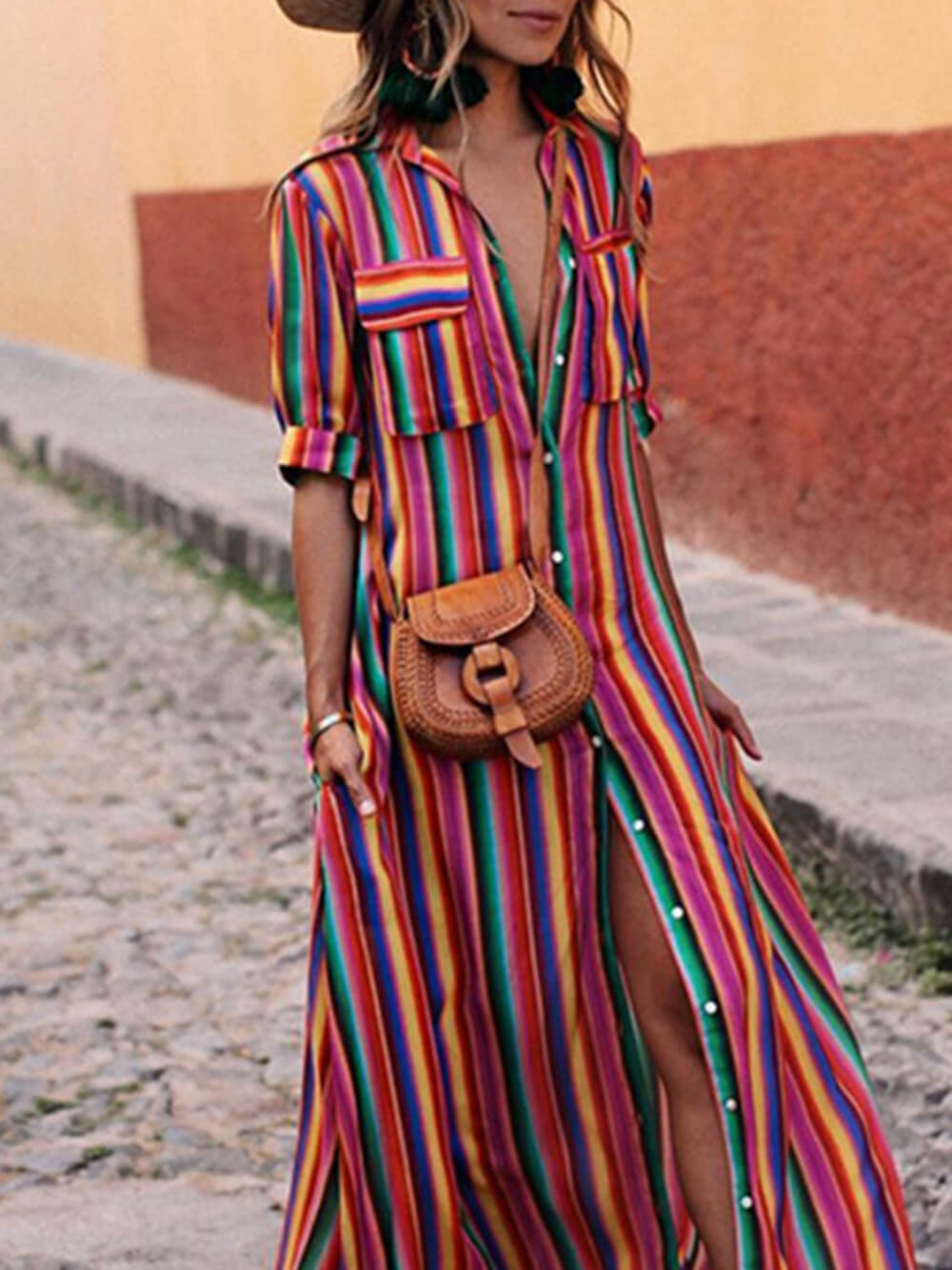 Lavinia Casual Striped Printed Shirt Maxi Skirt