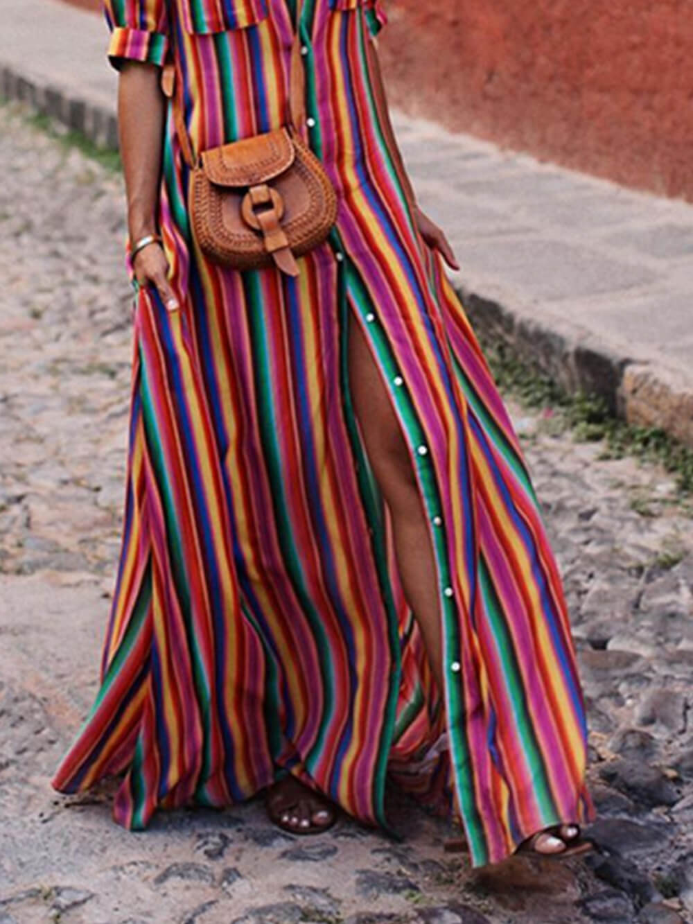 Lavinia Casual Striped Printed Shirt Maxi Skirt