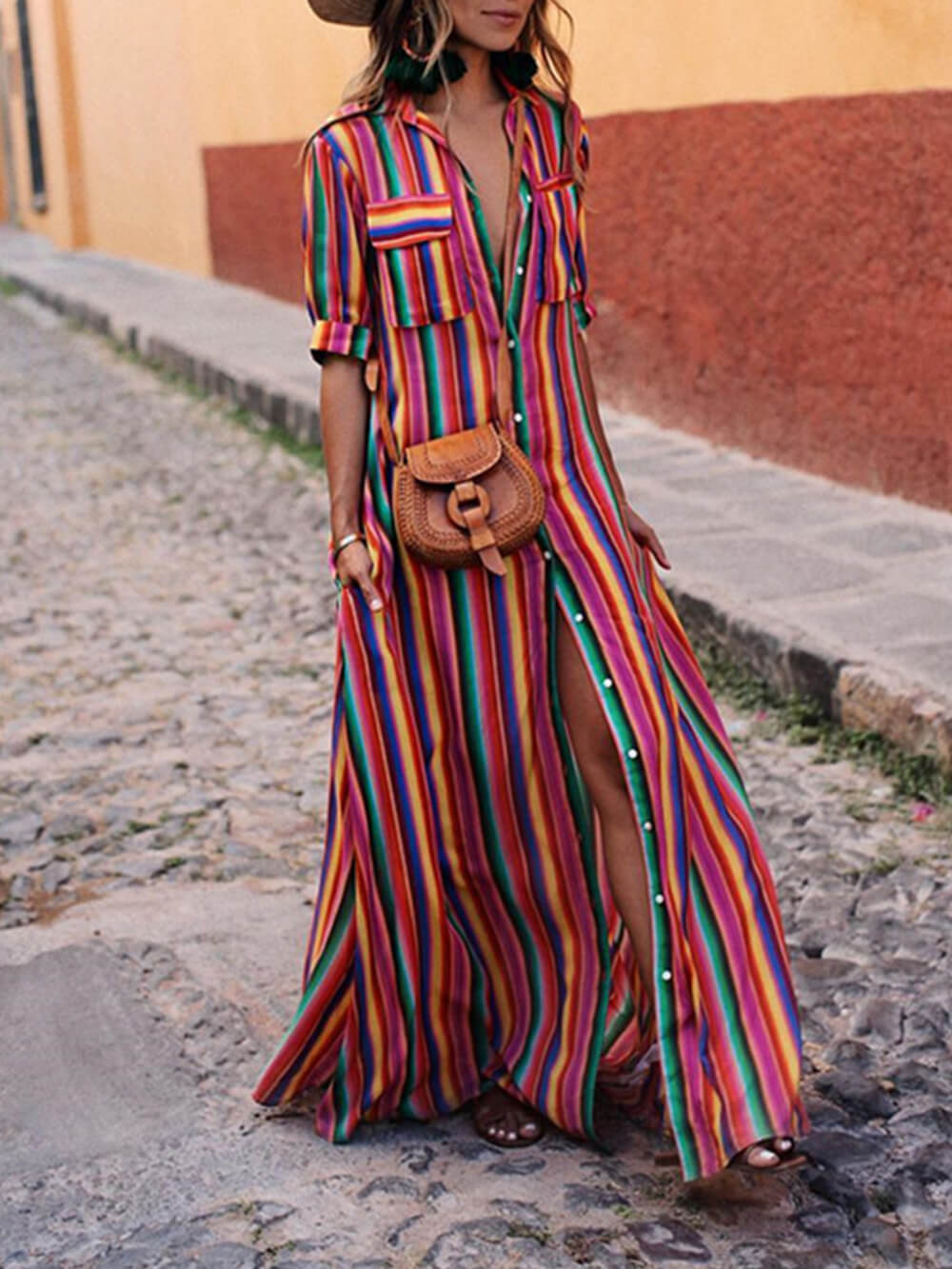 Lavinia Casual Striped Printed Shirt Maxi Skirt