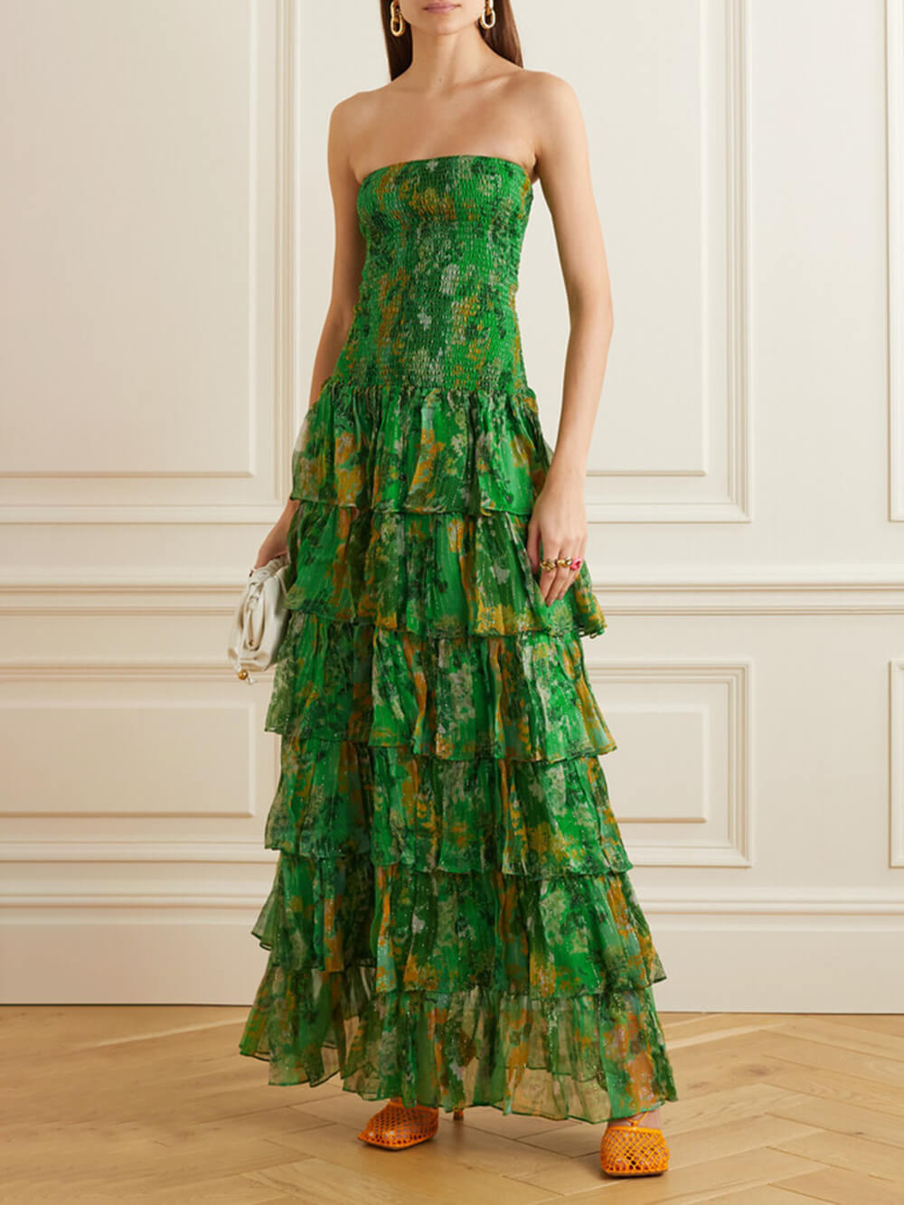 Penelope Strapless Layered Bandeau Floral Print Maxi Dress