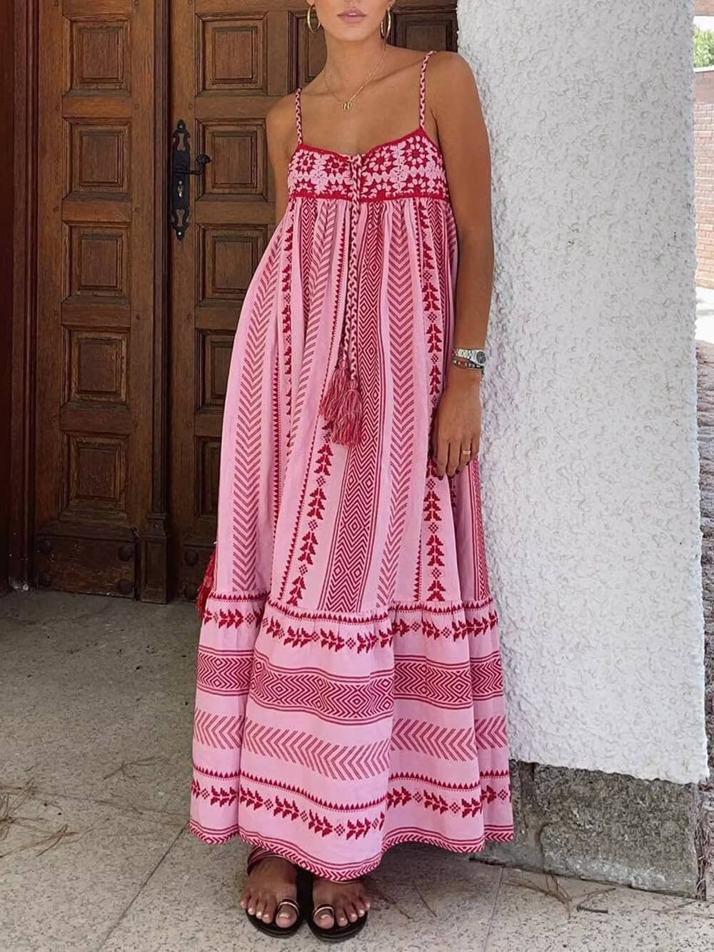 Charlotte Crochet Patchwork Ethnic Style Knitted Slip Maxi Dress