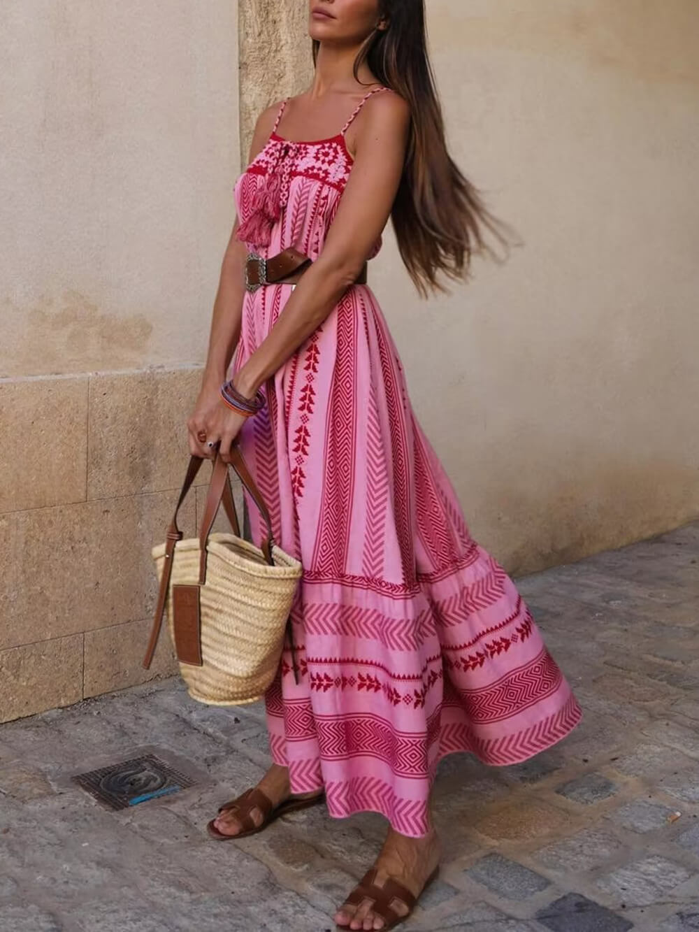 Charlotte Crochet Patchwork Ethnic Style Knitted Slip Maxi Dress