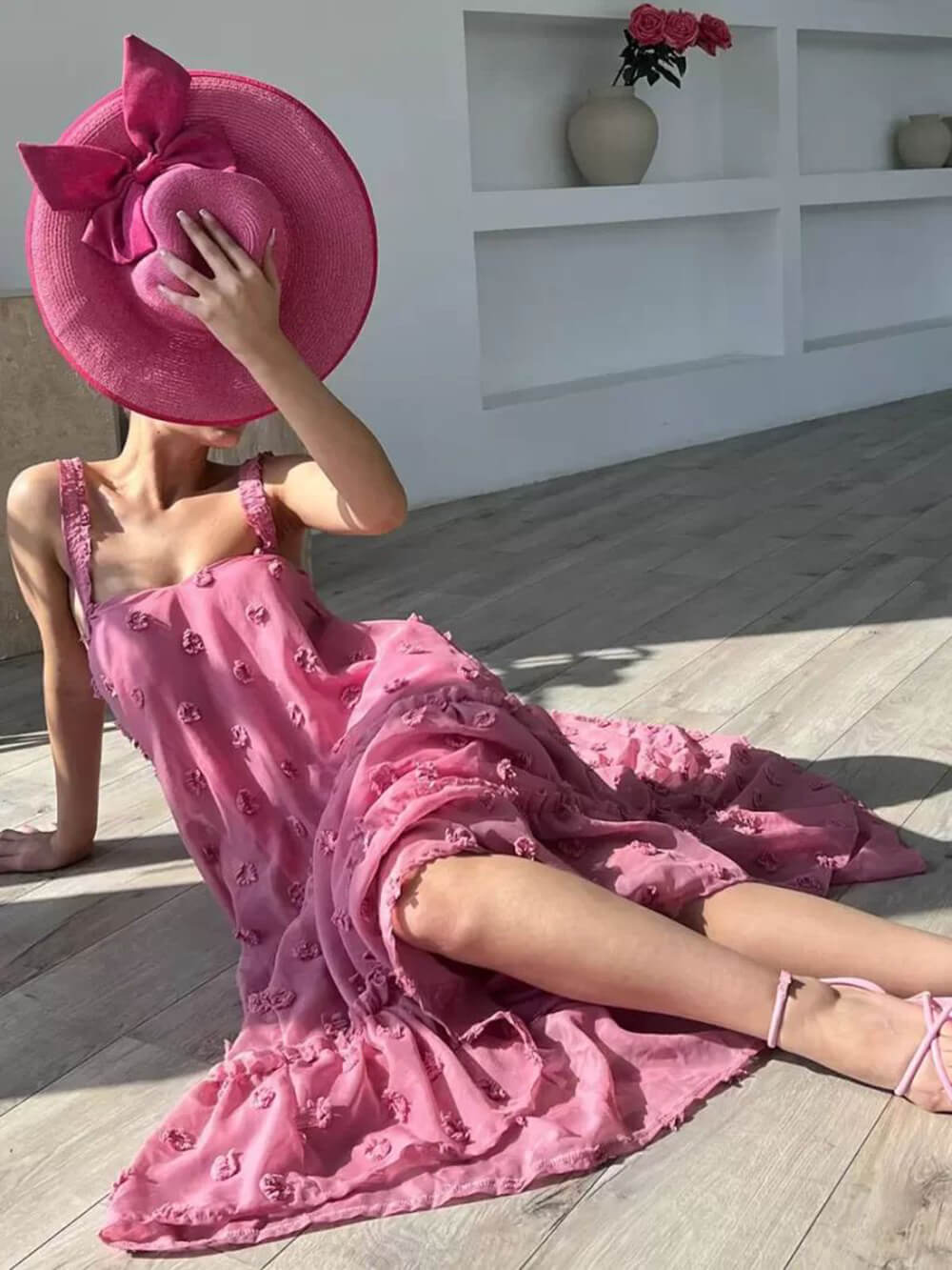 Pearl Flower Decor Pretty A-Line Layered Loose Maxi Dress