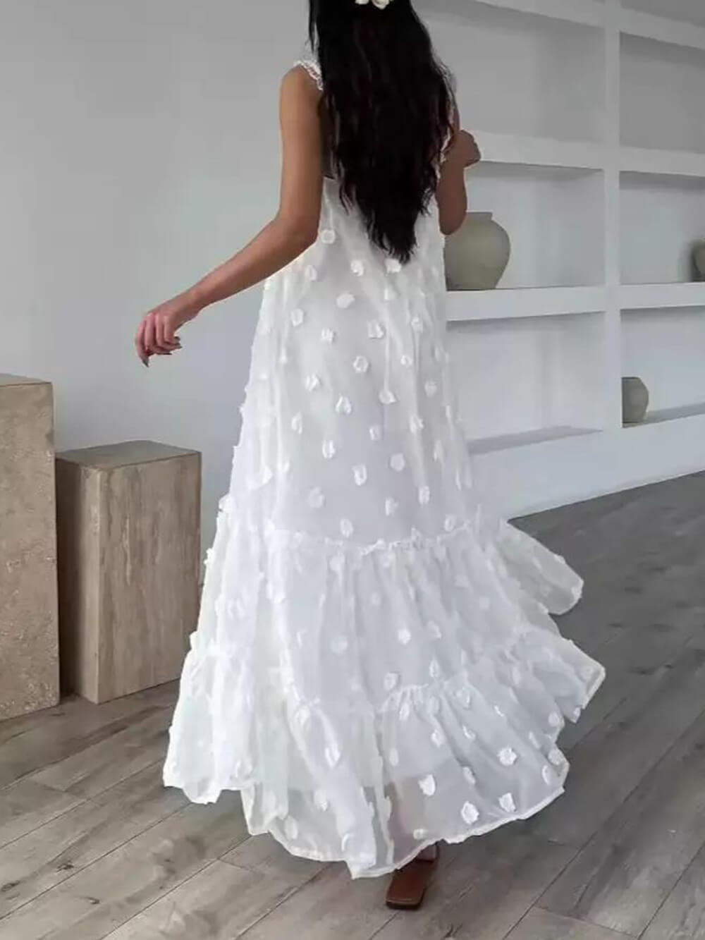 Pearl Flower Decor Pretty A-Line Layered Loose Maxi Dress