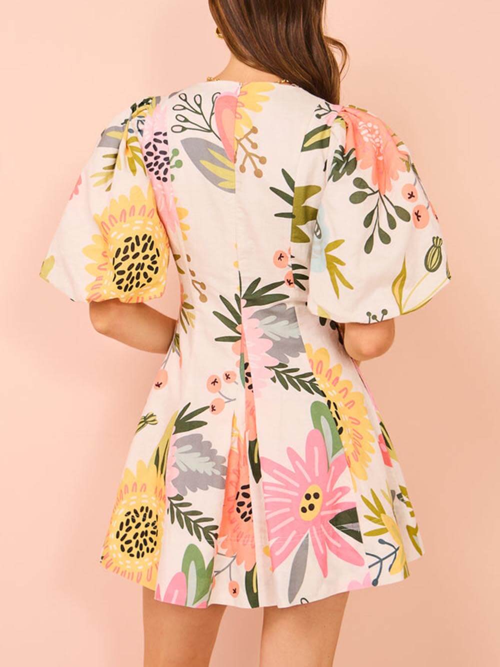 Renata Puff Sleeve Floral Print Pocketed Mini Dress