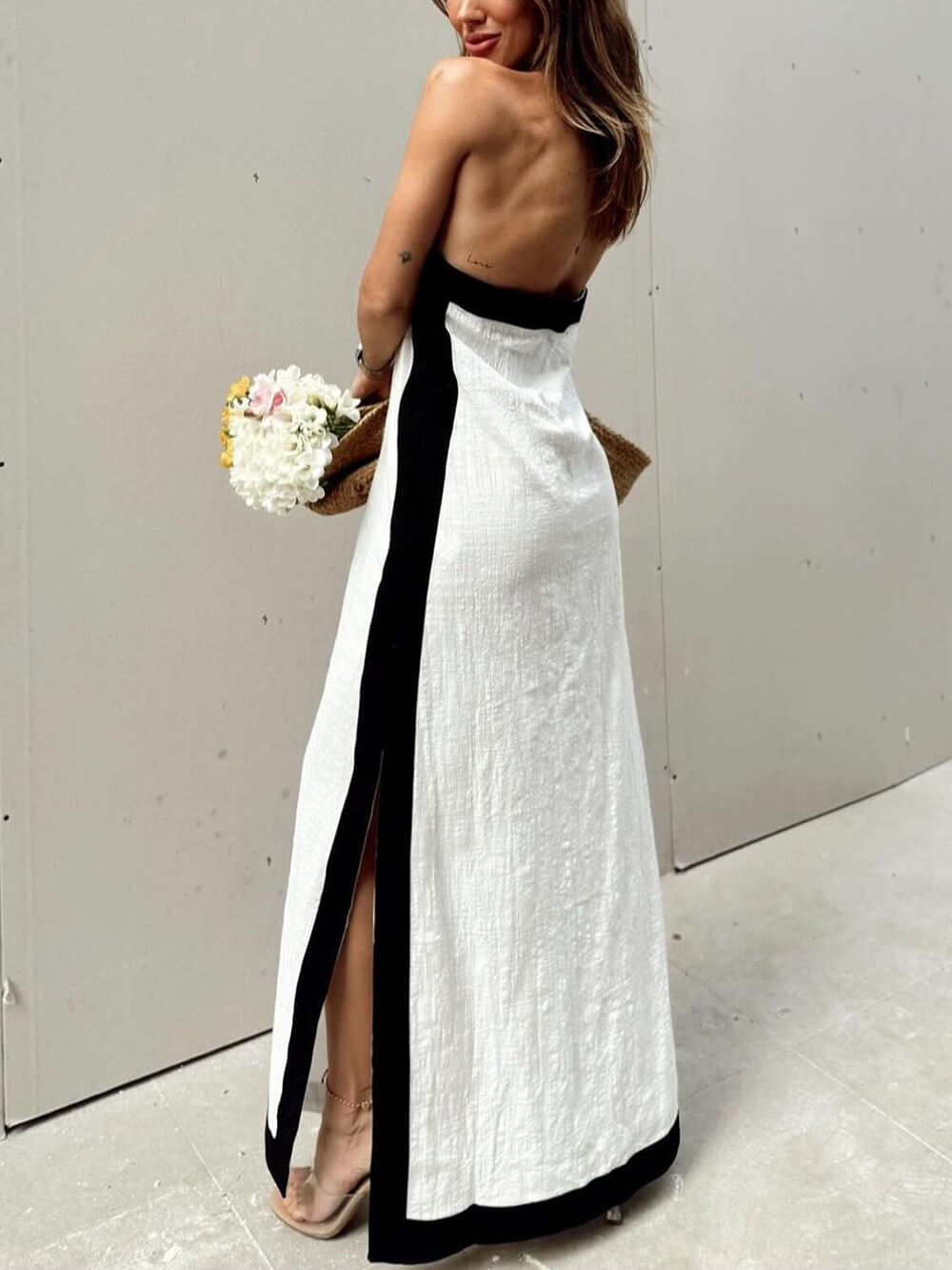 Delphine Halter Neck Slit Color Block Maxi Dress