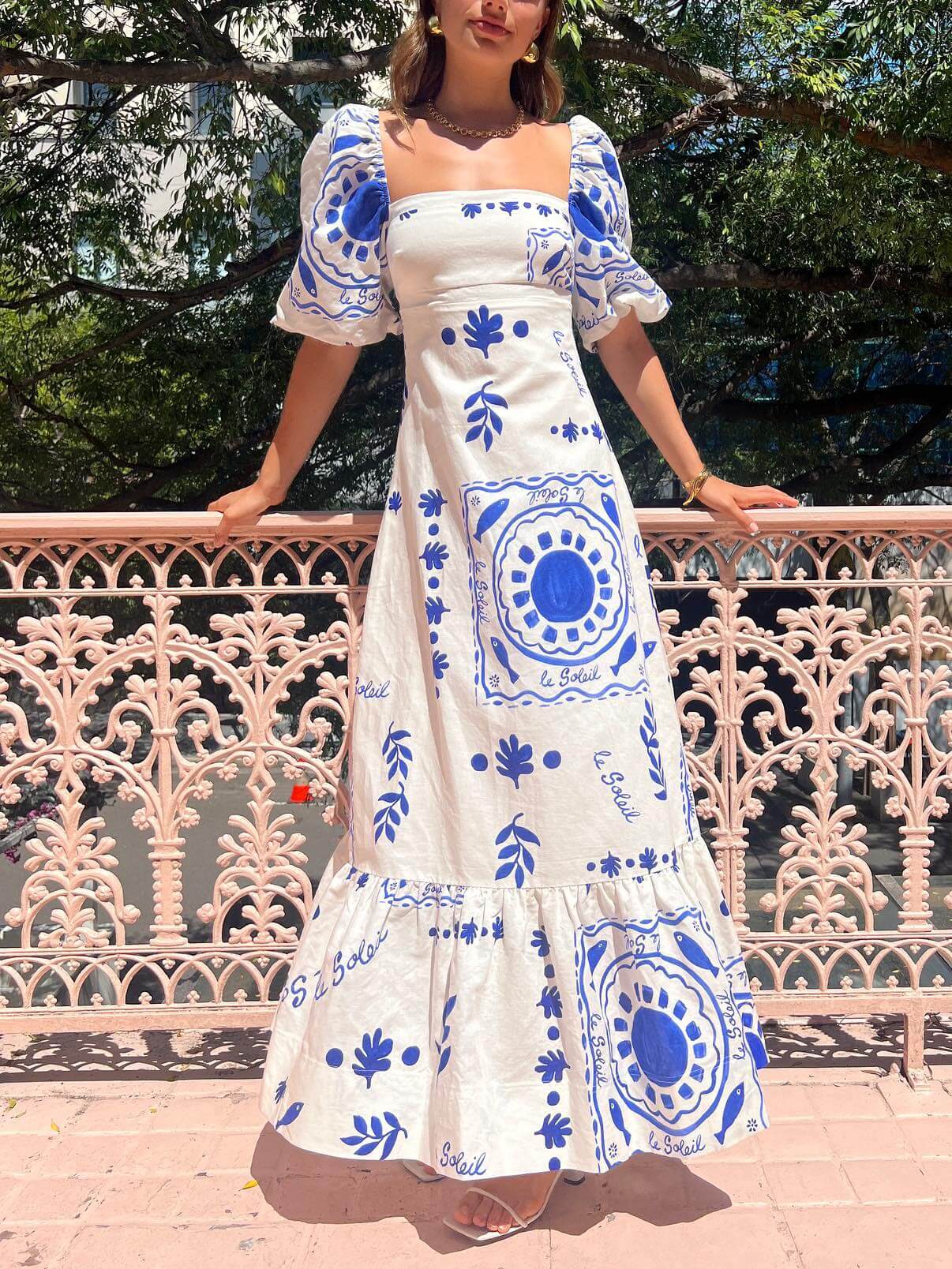 Amelie Puff Sleeve Vacation Midi Dress