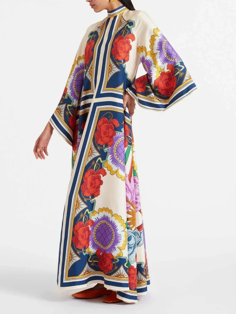 Esme Floral Print Draped Waterfall Sleeves Maxi Dress