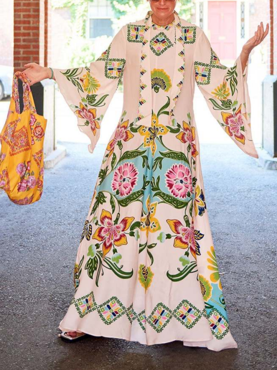Hazel Sunshine Floral Print Flowing Maxi Dress