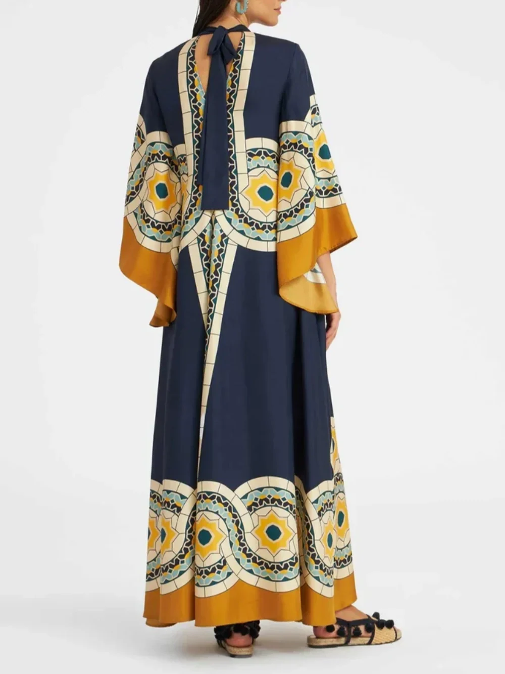 Talia Twill Art Deco Print Maxi Dress