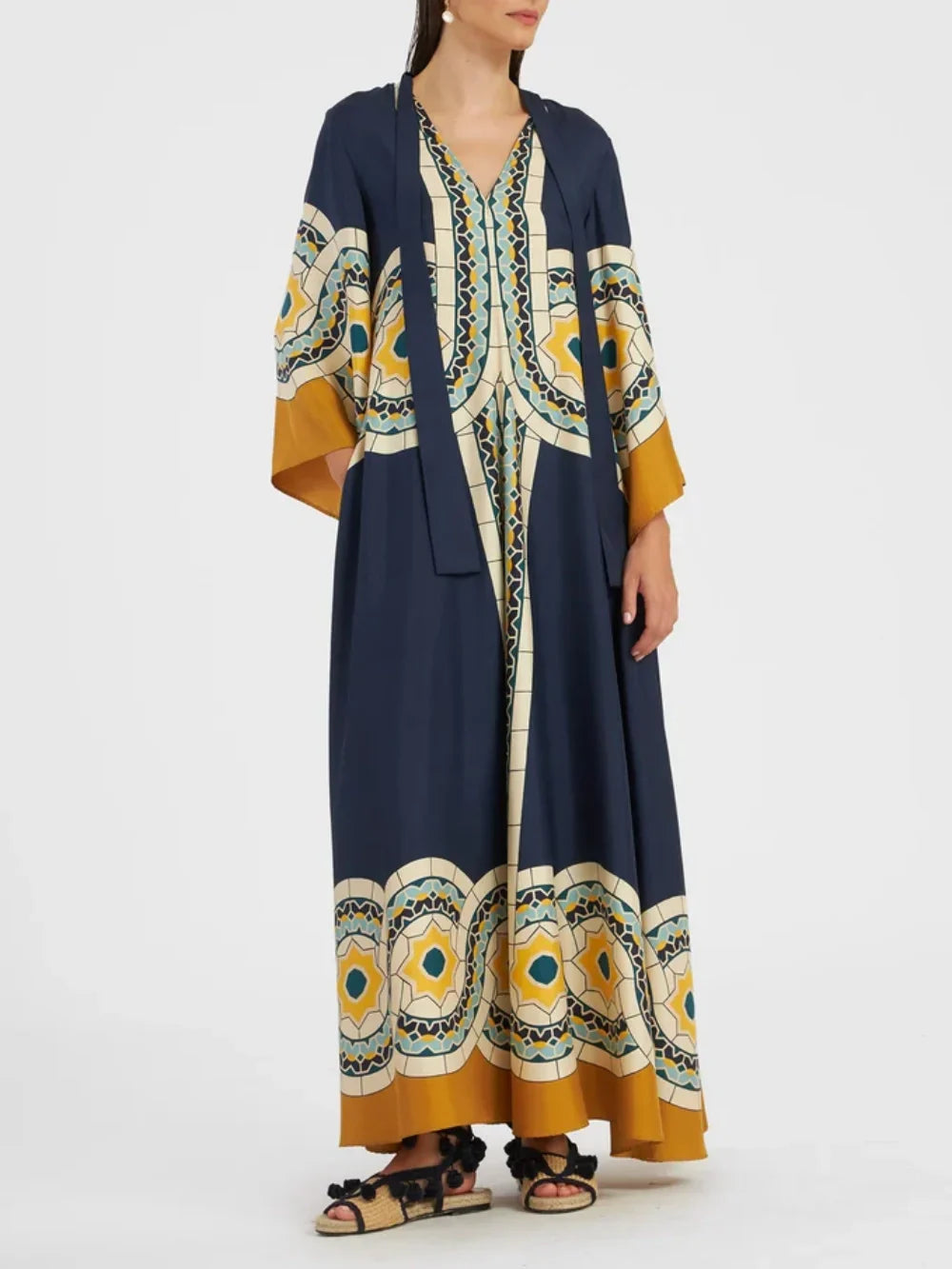 Talia Twill Art Deco Print Maxi Dress