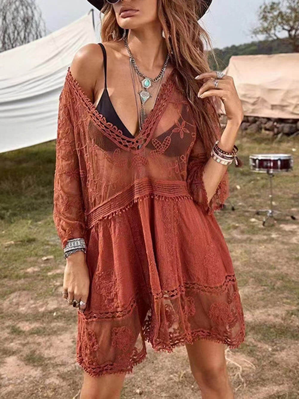 Clementine Loose Lace Beach Vacation Bikini Cover-Up Dress