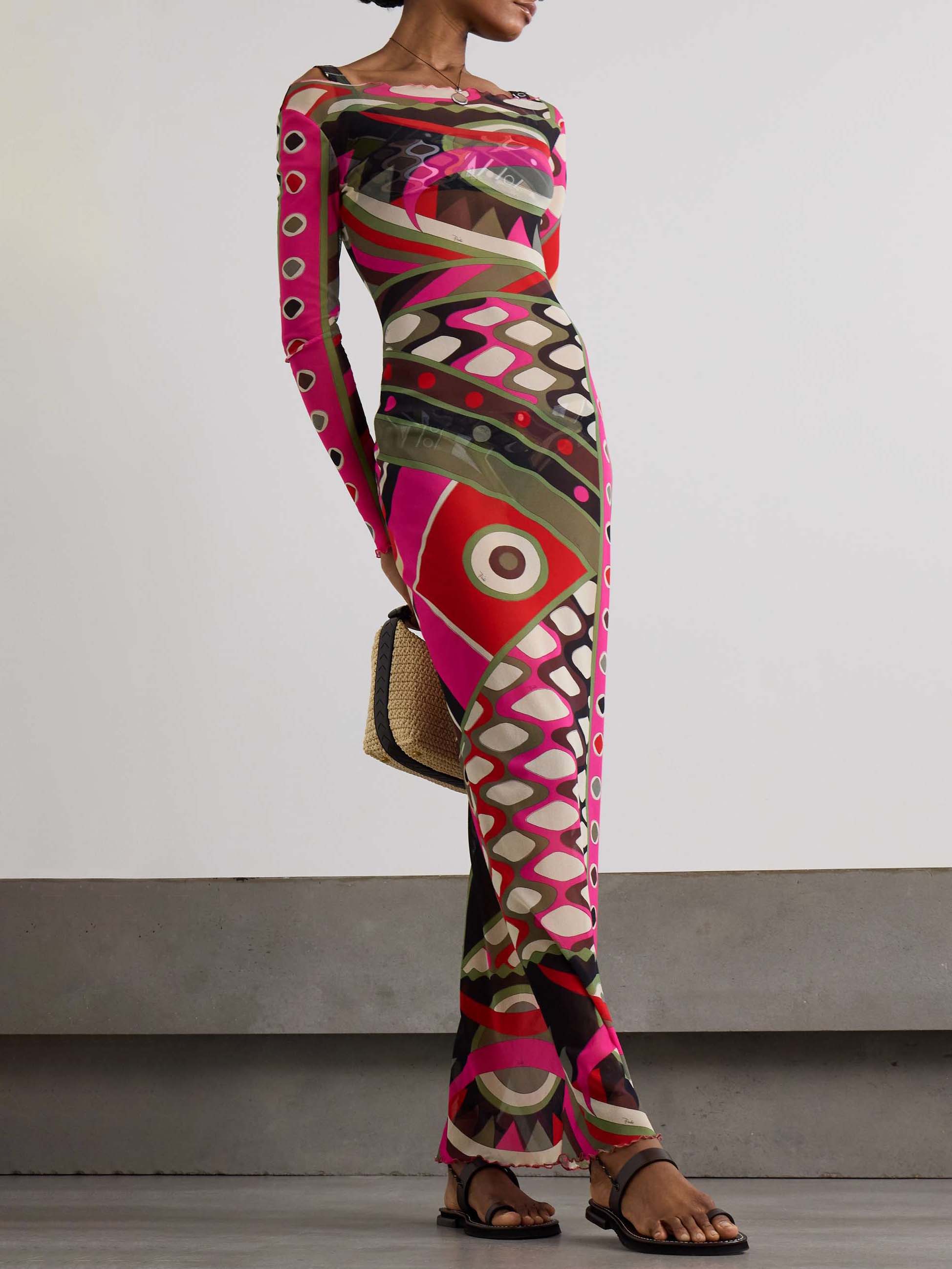 Stella Retro Personality Abstract Print Hip-Wrapped Maxi Dress