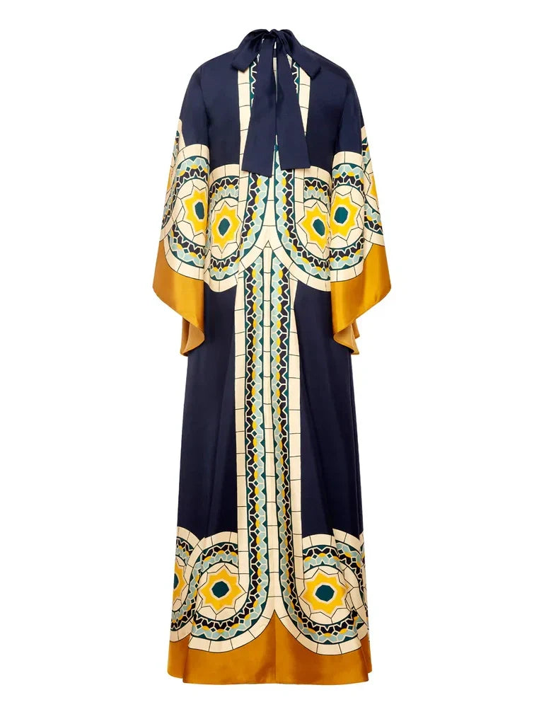 Talia Twill Art Deco Print Maxi Dress