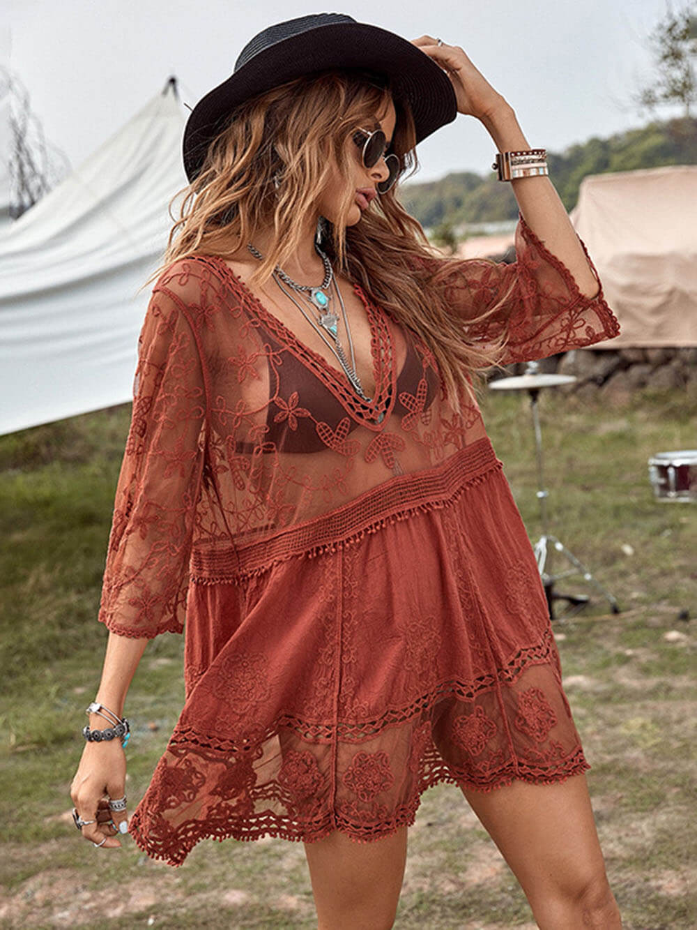 Clementine Loose Lace Beach Vacation Bikini Cover-Up Dress