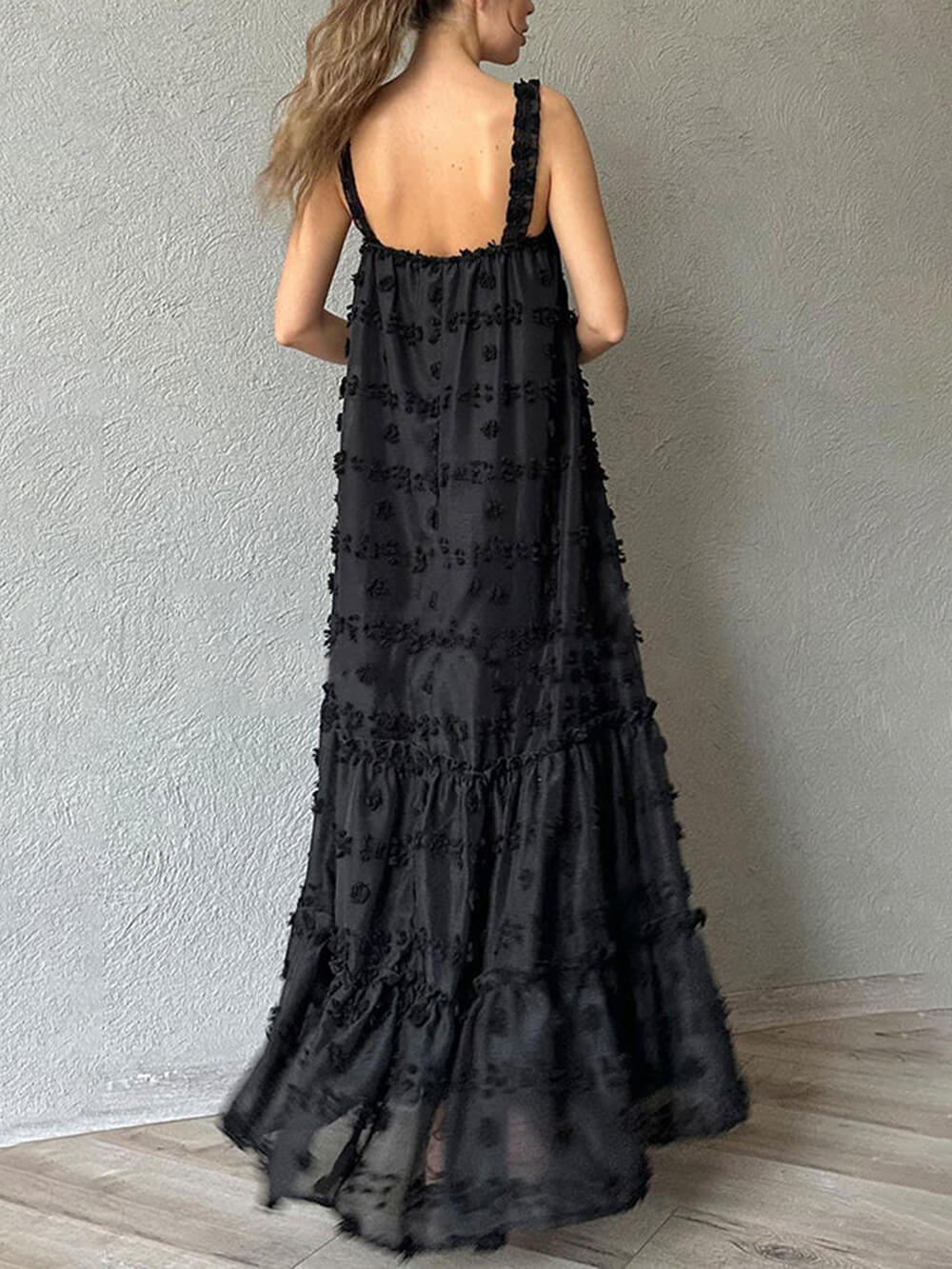 Pearl Flower Decor Pretty A-Line Layered Loose Maxi Dress