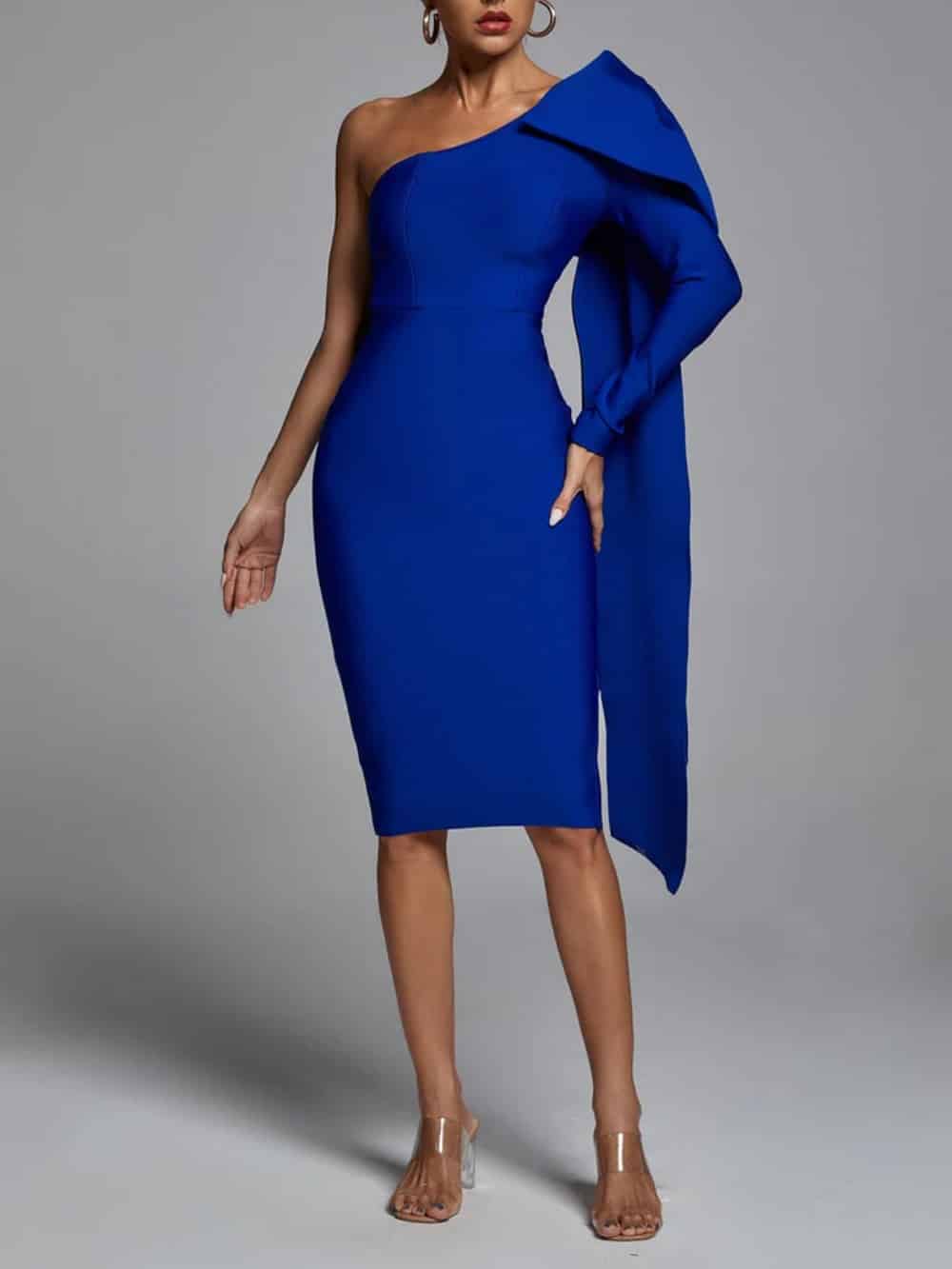 Winifred Blue One Shoulder Bandage Dress