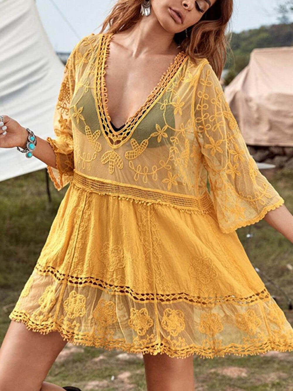 Clementine Loose Lace Beach Vacation Bikini Cover-Up Dress