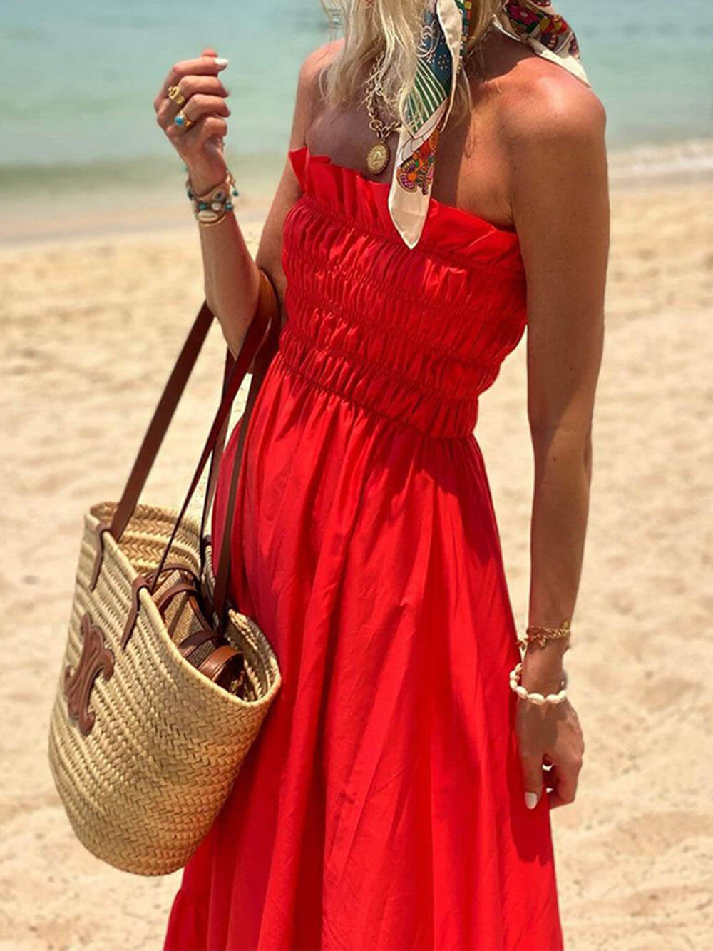 Helene Off Shoulder Smocked Bust Vacation Maxi Dress