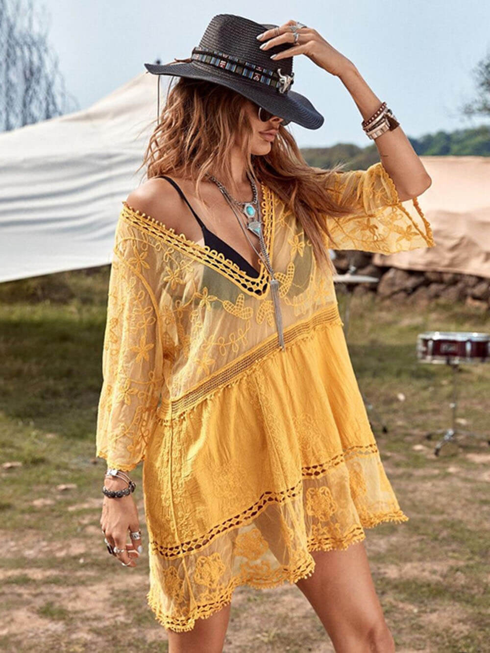 Clementine Loose Lace Beach Vacation Bikini Cover-Up Dress