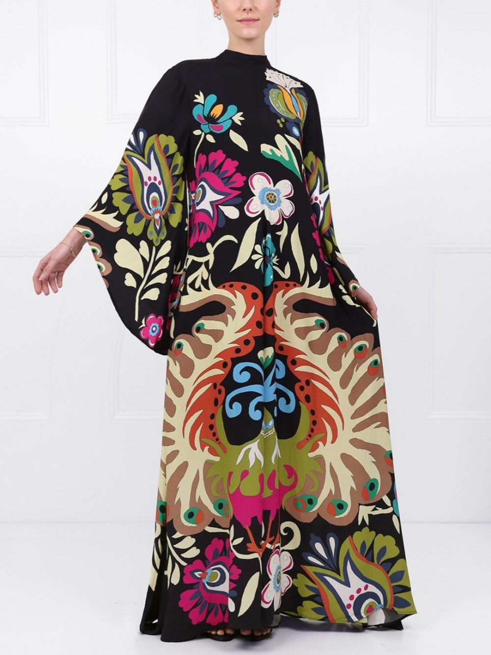 Mira Peacock Printed Maxi Dress