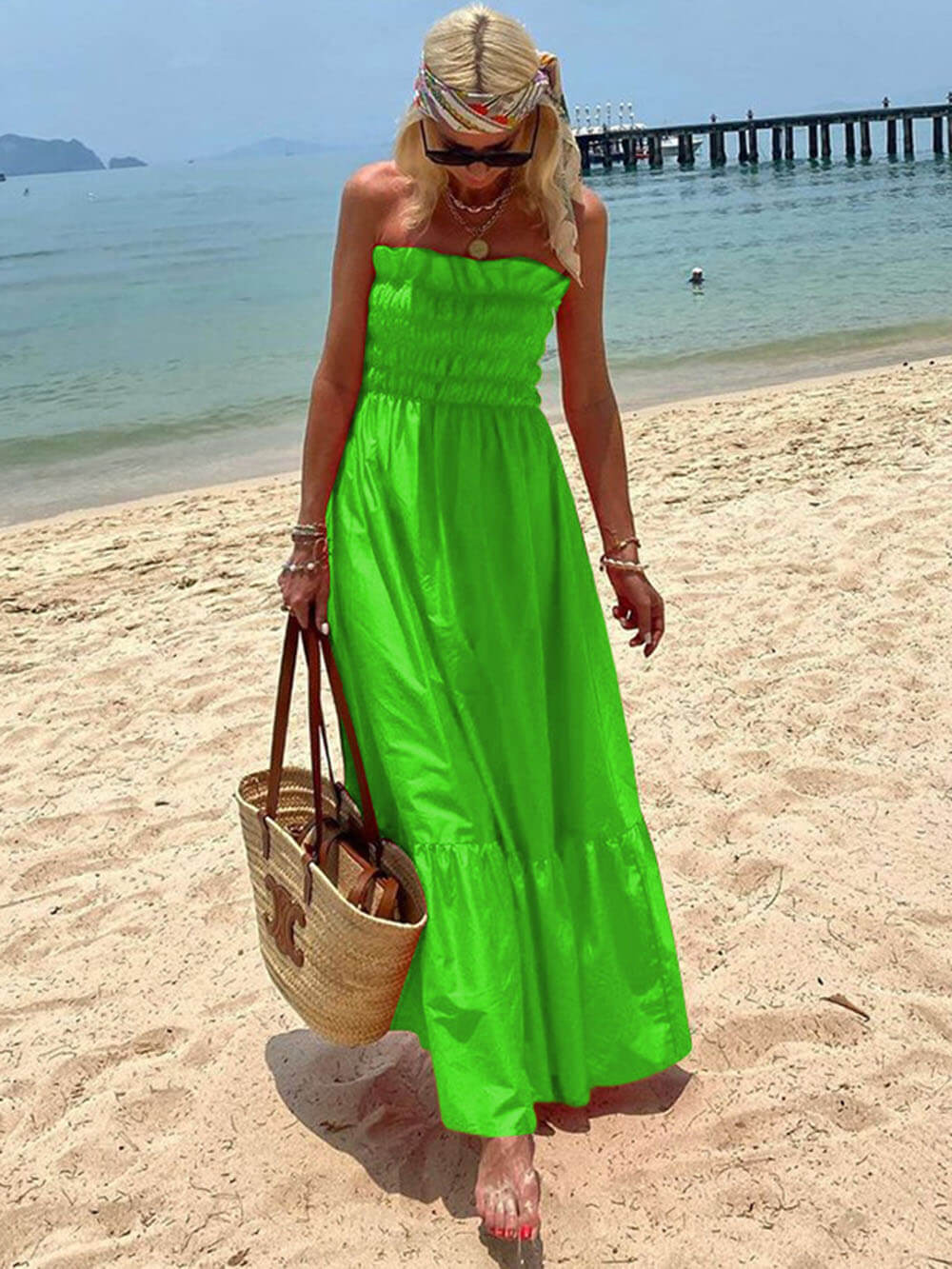 Helene Off Shoulder Smocked Bust Vacation Maxi Dress